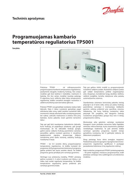 Programuojamas kambario temperatūros reguliatorius TP5001