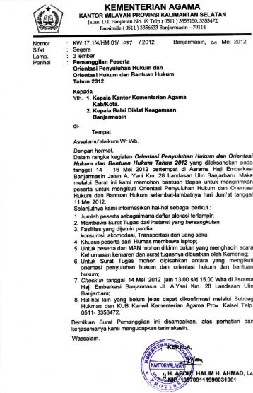 Surat Pemanggilan Peserta - Kanwil Kemenag Provinsi Kalimantan ...