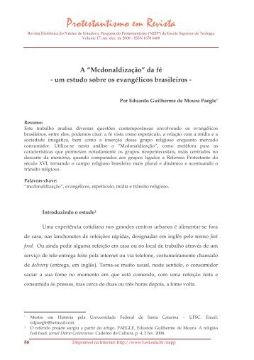 "Mcdonaldização" da fé - um estudo sobre os evangélicos brasileiros