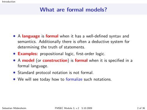 Security Protocols II: Syntax and Operational Semantics (Part 1)