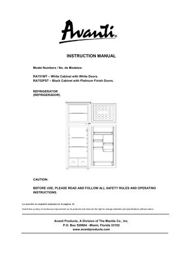 INSTRUCTION MANUAL - Avanti Products