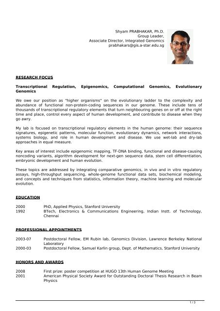 Shyam Prabhakar Ph D Group Leader Associate Director