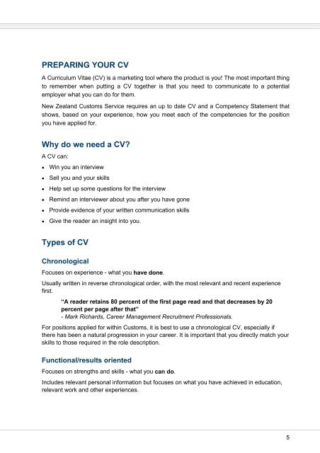 competency-based CV - New Zealand Customs Service