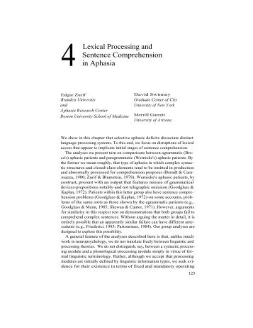 4 Lexical Processing and Sentence Comprehension in Aphasia