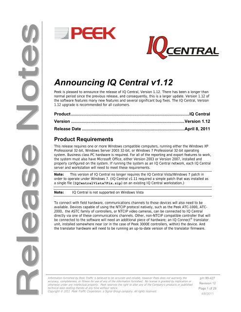 Release Notes: IQ Central v1.12 - Peek Traffic