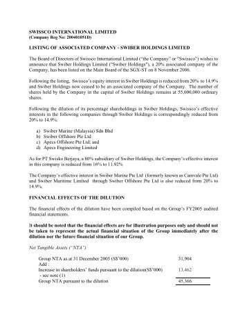 Listing Of Associated Company - Swiber Holdings Limited - Swissco ...