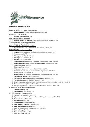 Samenliste / Seed Index 2013 - Zwickauer Steingartenverein eV