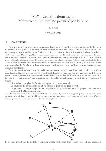 MP∗ - Colles d'informatique Mouvement d'un satellite perturbé par ...