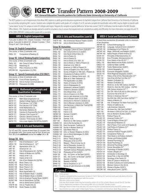 IGETC Transfer Pattern 2008-2009 - Modesto Junior College ...