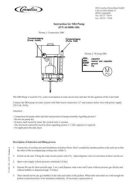 Instruction for SR4 Pump (P/N 44-0000-100) - IMI Cornelius