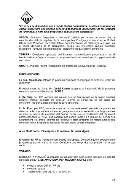 acta ple ordinari 29.10.2012 pdf - Ajuntament de Sant Pol de Mar