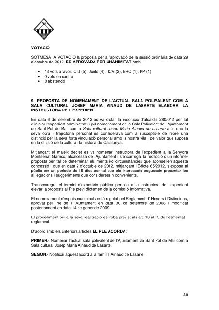 acta ple ordinari 29.10.2012 pdf - Ajuntament de Sant Pol de Mar