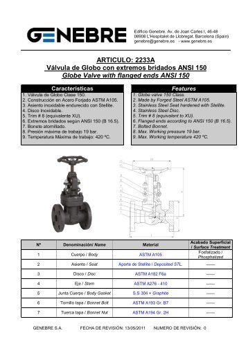 ARTICULO: 2233A Válvula de Globo con extremos bridados ... - TDM