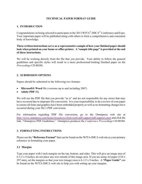 Technical Paper Format Guide - Waterjet Technology Association