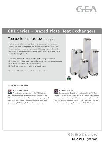 GBE Series â Brazed Plate Heat Exchangers - GEA PHE Systems