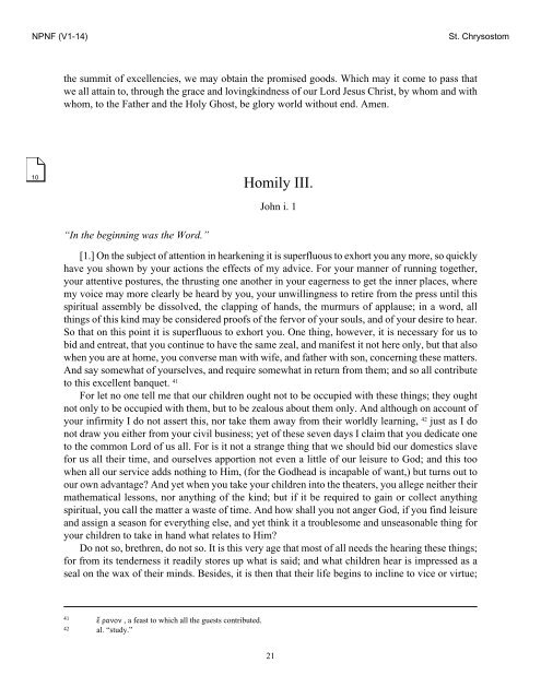 Homilies on the Gospel of St. John and the Epistle to the Hebrews