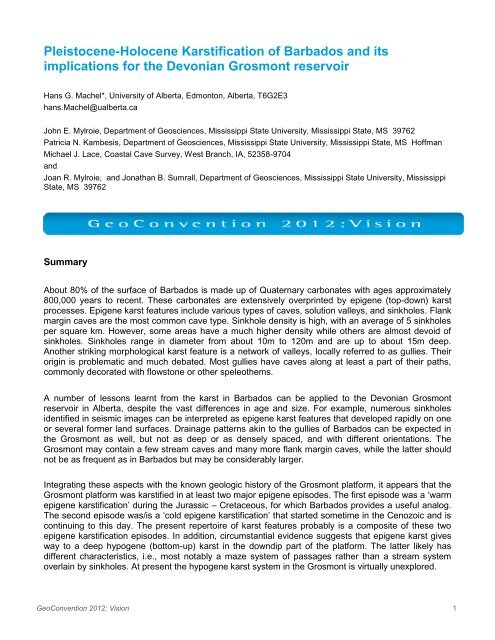 Pleistocene-Holocene Karstification of Barbados and its implications ...