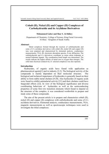 Cobalt (II), Nickel (II) and Copper (II) Complexes of Carbohydrazide ...