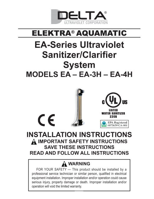 Delta UV : installation and instruction manual