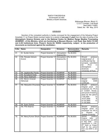 MoES/17/06/2009-Estt Government of India Ministry of Earth ...