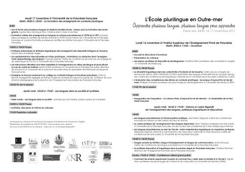 Programme bref du colloque "L'École plurilingue en Outre-mer"