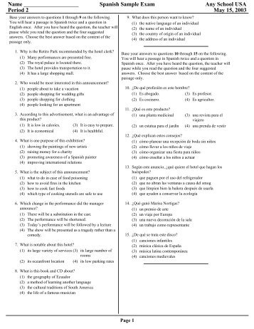 Spanish Sample Exam Any School USA Period 2 May 15 ... - Eduware