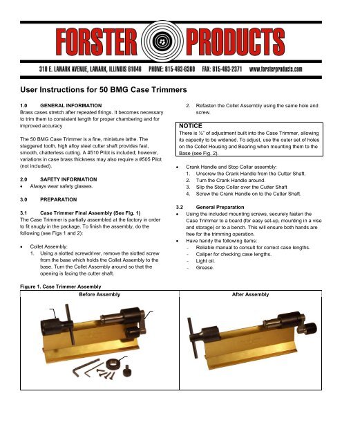 User Instructions for 50 BMG Case Trimmers - Forster Products