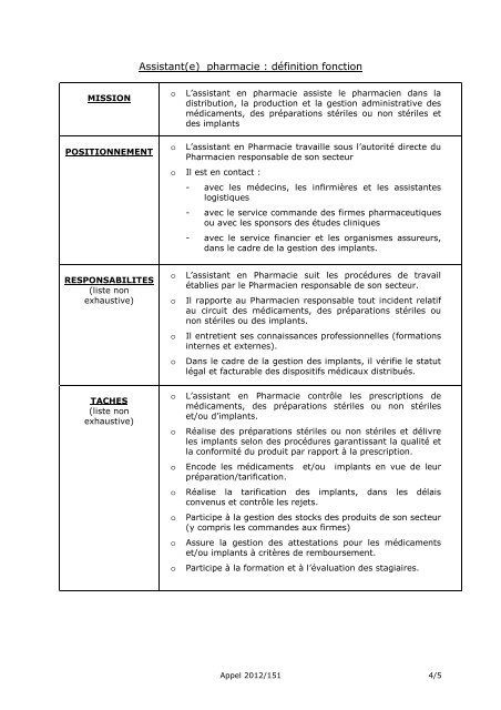 2012-151 Appel Assistant pharmacie - RESERVE - CHU