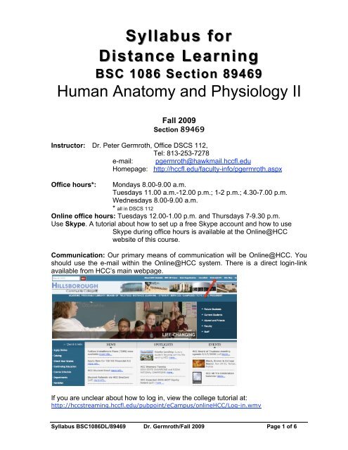 Syllabus for Distance Learning Human Anatomy and Physiology II