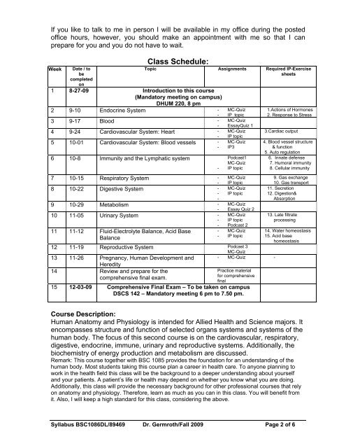 Syllabus for Distance Learning Human Anatomy and Physiology II