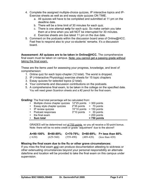 Syllabus for Distance Learning Human Anatomy and Physiology II