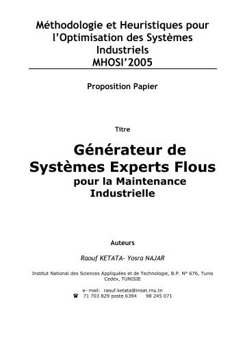 GÃ©nÃ©rateur de SystÃ¨mes Experts Flous - Smsi.rnu.tn