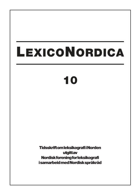 LEXICONORDICA 10 - Nordisk Sprogkoordination