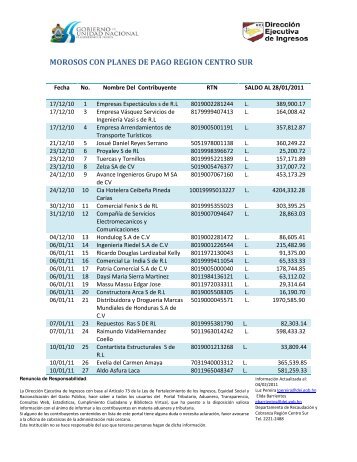 morosos con planes de pago region centro sur - Dirección Ejecutiva ...