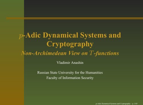 p-Adic Dynamical Systems and Cryptography - ABC stream cipher