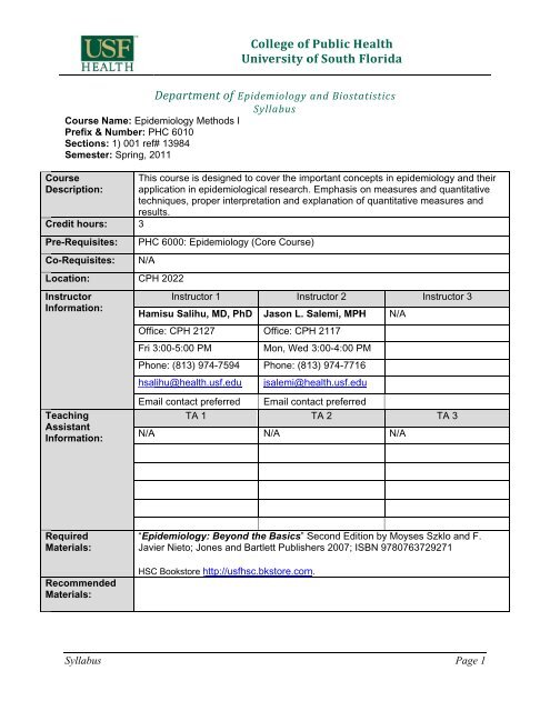 Epidemiology Methods I - USF Health