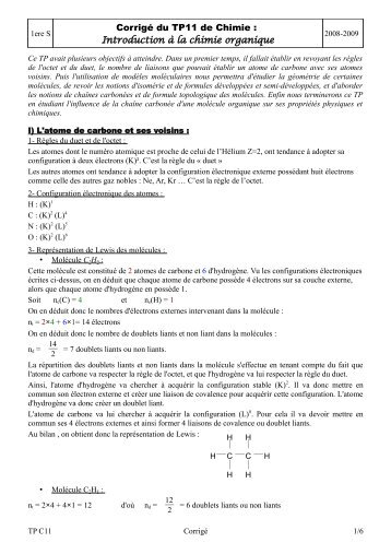 CorrigÃ© du TP11 de Chimie : Introduction Ã  la chimie organique