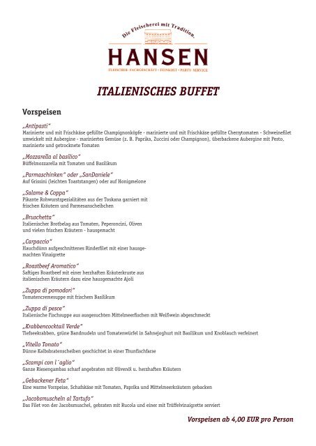 ITALIENISCHES BUFFET - Fleischerei Hansen