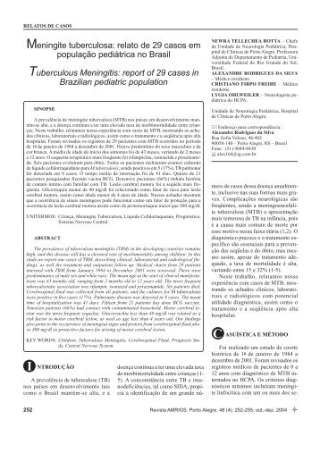 Meningite tuberculosa: relato de 29 casos em populaÃ§Ã£o pediÃ¡trica ...