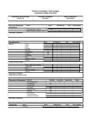 Centre for Quantum Technologies Laboratory Safety Checklist