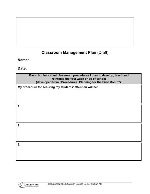 Planning Behavior Expectations for an Instructional Activity