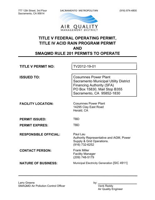 Title V Permit Draft - Sacramento Metropolitan Air Quality ...