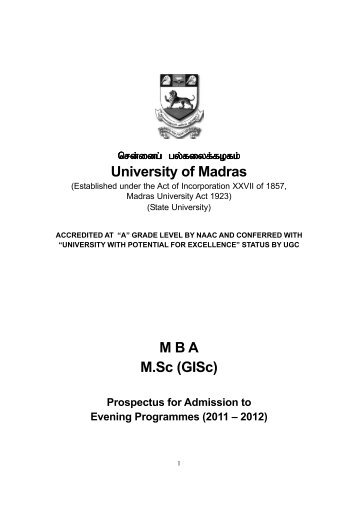 MBA M.Sc (GISc) Prospectus for Admission to Evening Programmes