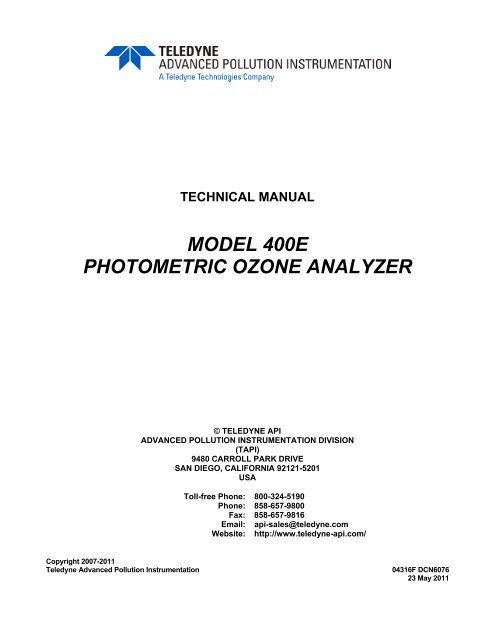 400E O 3 Analyzer - Teledyne API