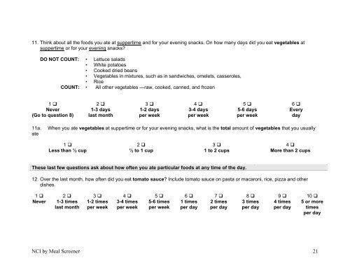 Compendium of Surveys (to assess fruit and vegetable consumption)