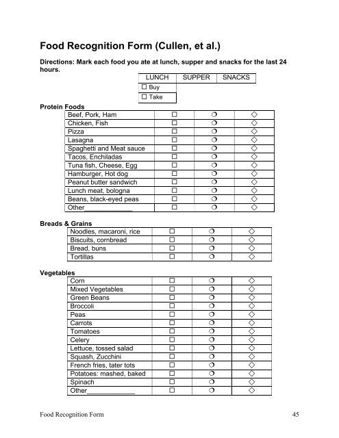 Compendium of Surveys (to assess fruit and vegetable consumption)