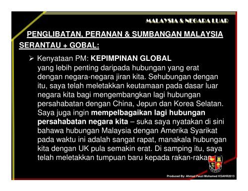 Penglibatan & Sumbangan Malaysia 1