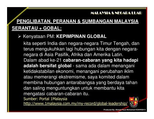 Penglibatan & Sumbangan Malaysia 1
