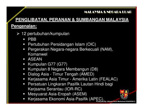 Penglibatan & Sumbangan Malaysia 1