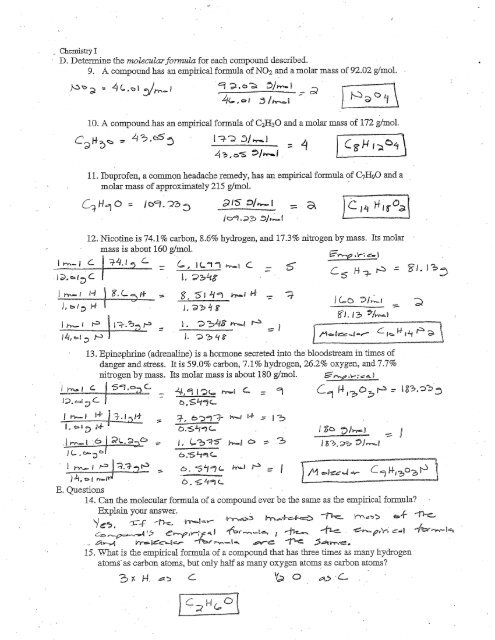 WS 7-3 Percent Comp & Empirical Formulas